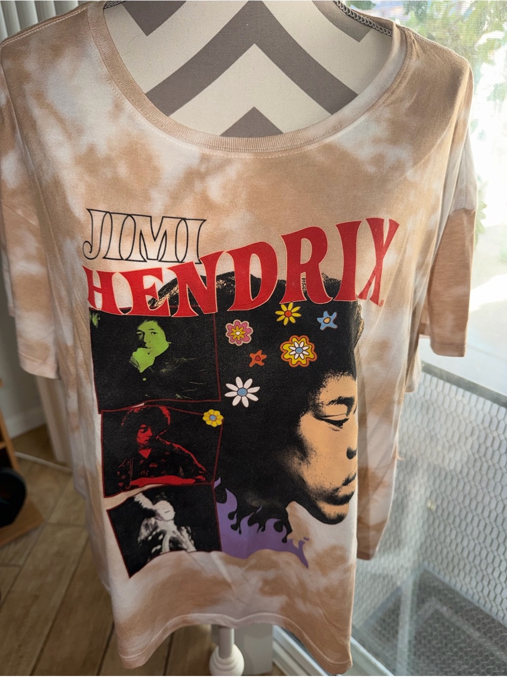 Ladies Jimi Hendrix Graphic cropped Tee - Tan Tie-Dye 2x